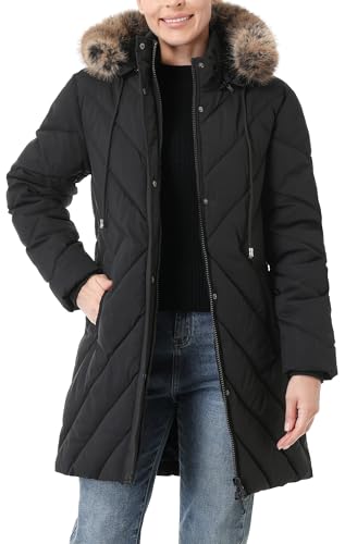 Women's Winter Coat Long Puffer Jacket - Waterproof Warm Thickened Snow Coat for Women - color: Black, size: Large