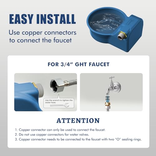 Patented Automatic Dog Water Dispenser, 2L Dog Water Bowl Dispenser Fit 3/4''GHT Faucet, Outdoor Automatic Water Dispenser for Dogs Chicken Waterer, Accessories Included: Water Hose, Copper Connector