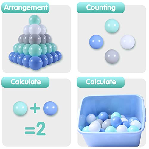 Colorful 100pcs Ball Pit Balls 2.2-inch Plastic Ocean Ball Crush Proof Stress Balls for Kids Pool Ball Playhouse Pit Accessories - color: Blue+Gray+White
