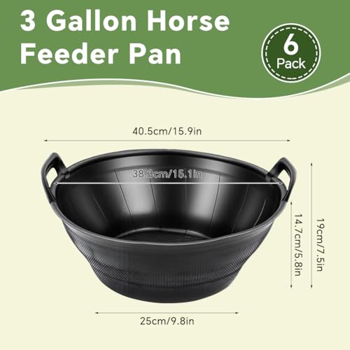 6Pcs Large Rubber Feeder Pan, 3 Gallon Horse Feed Bucket Water Bowl, Heavy Duty Horses Feed Bucket Dog Bowl Horse Feeder Pan for Cats Dogs Goats Chicken Dust Bath Container Farm Animal Feeding