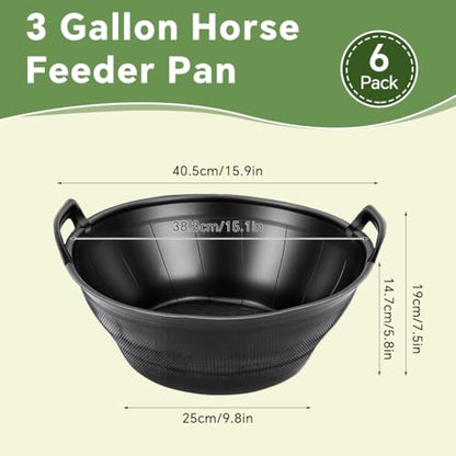6Pcs Large Rubber Feeder Pan, 3 Gallon Horse Feed Bucket Water Bowl, Heavy Duty Horses Feed Bucket Dog Bowl Horse Feeder Pan for Cats Dogs Goats Chicken Dust Bath Container Farm Animal Feeding