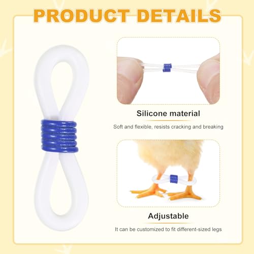 M METERXITY 50-Pack Adjustable Chick Leg Bands, 0.79" x 0.2" Silicone Chicken Leg Brace for Chicks/Ducks/Birds [Blue] Poultry Leg Bands - color: Blue