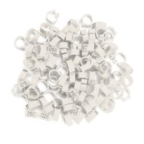 100PCS 8MM 001-100 Numbered Plastic Letter Pigeon Bird Leg Bands Rings, Bird Chicks Parrot Clip Rings Band (White) - color: White