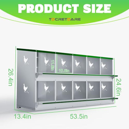 TOCRETOARE Chicken Nesting Boxes, 10 Hole Nesting Box for Laying Eggs, Heavy Duty Metal Nest Boxes for Chicken and Poultry to Collect Eggs, Chicken Laying Boxes Hens Chicken Coop Box - size: 10 Hole