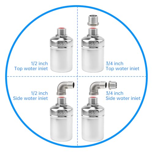 2 Pack Water Float Valve,1/2" to 3/4'' 1'' 304 Stainless Steel Fully Automatic Water Level Controller Float Valve