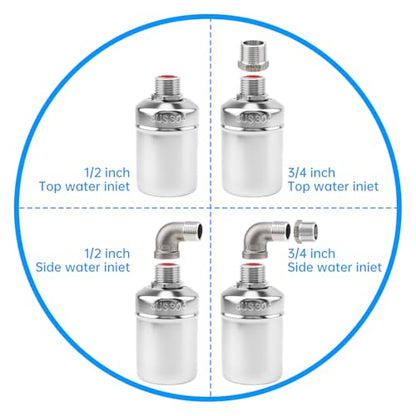 2 Pack Water Float Valve,1/2" to 3/4'' 1'' 304 Stainless Steel Fully Automatic Water Level Controller Float Valve