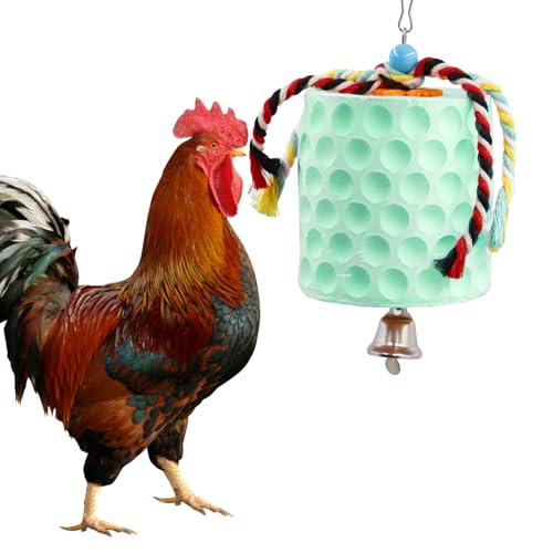 Oooct Large Chicken Chewing Toy, Chick Beak Grinding Calcium Stone with Bells, Chicken Coop Accessories, Cage Toys for Cockatiel Parakeet Parrot Budgies Rat Hamster Rabbit Bunny Green - color: Green