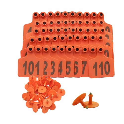 Cattle Ear Tags Cows Animal Identification Ear Tags with Numbers 001-100/101-200/201-300/301-400/401-500 for Cattle Goat Pigs Cow 001-100 Orange - color: Orange, size: 001-100