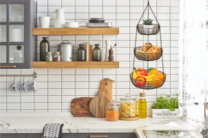 CAXXA 3-Tier Hanging Basket Fruit Organizer Kitchen Heavy Duty Wire Organizer with 2 Free Bonus Metal Ceiling Hooks(Bronze) - color: Bronze