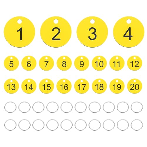 PATIKIL 20PCS Number Tags 1-20, Number Key Tags Plastic Numbered Keychain with Key Rings for Organizer Field Sales Hangers Clothes Labels ID, Yellow-Black - color: Yellow Black