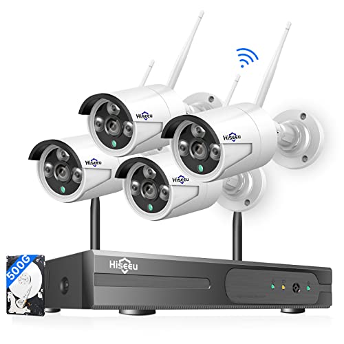 [500G Hard Drive] Hiseeu 5MP Wireless Security Camera System with One-Way Audio,4Pcs 5MP Outdoor/Indoor WiFi Surveillance Cameras, HD Video,Night Vision, Weatherproof,Motion Detection,DC12V Power Cord - color: White-8