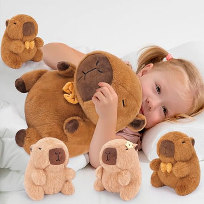 Achwishap 5PCS Capybara Plush,Capybara Stuffed Animal Mommy with 4 Capybaras Babies Plush Toy,Cute Plushie Capybaras Hugging Pillow Cuddle Plushie for Kids Girls Boys Birthday,Capy bara Family 16” - color: Brown Capybara Family-1+4