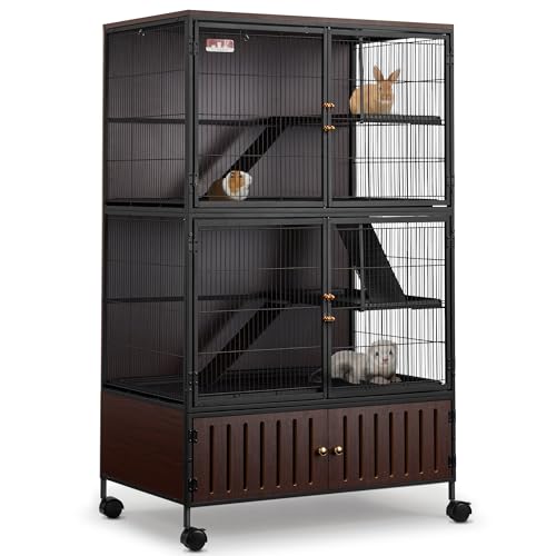 Fragess Metal Large Guinea Pig Cages 5 Levels, 60" H Rolling Ferret Cage with Removable Ramps & Double Door, Cage with Locker, Squirrel Cage Christmas Decoration Pet Crate Furniture - color: BROWN, size: 36.5"L x 23.0"W x 60.0"H