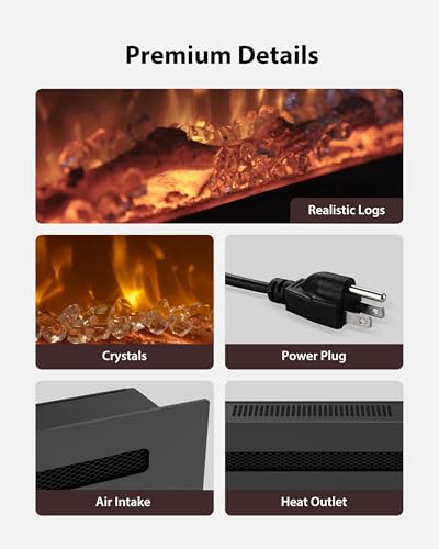 EUHOMY 72 Inch Electric Fireplace Wall Recessed and Wall Mounted with Adjustable Flame Color, Fireplace Heater with Remote Control, Linear Fireplace with Timer, Touch Screen, Log & Crystal, 750/1500W - size: 72 Inch