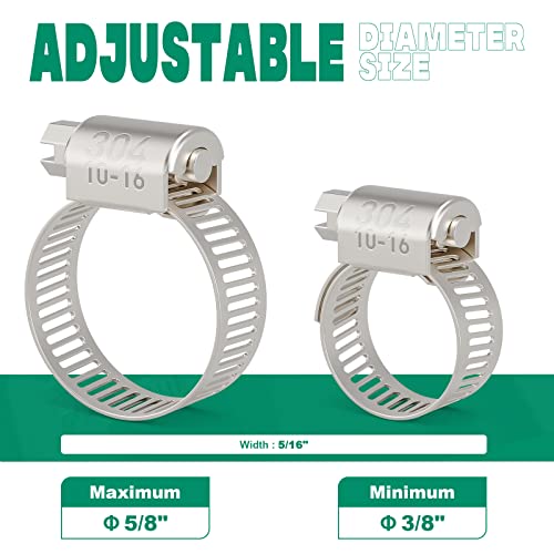 OURU 24PCS Hose Clamps Stainless Steel Adjustable 3/8"– 5/8"(10-16mm) Worm Gear Hose Clamp, Heavy Duty Metal Small Hose Clamps for Automotive, Pipe, Radiator Plumbing, Fuel Line - size: 3/8"-5/8"(10-16mm)