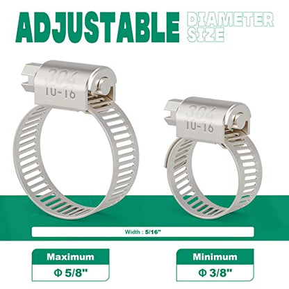 OURU 40PCS Hose Clamps Stainless Steel Adjustable 3/8"– 5/8"(10-16mm) Worm Gear Hose Clamp, Heavy Duty Metal Small Hose Clamps for Automotive, Pipe, Radiator Plumbing, Fuel Line - size: 3/8"-5/8(10-16mm) 40PCS