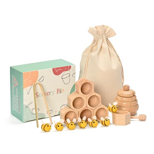 Sorting Stacking Wooden Toys for Toddlers, Montessori Toys for Toddlers, Sensory Bin Tool Toy, Wood Bee Hive, Fine Motor Skill Tactile Toy, Early Learning Educational Gift for Kids - style: Natural Wooden Beehive Toys