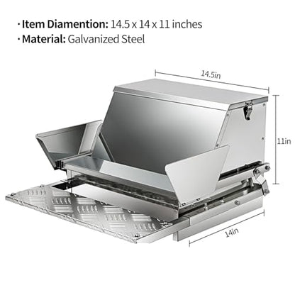 RYFT Automatic Chicken Feeder 25 lb Galvanized Steel Poultry Feeder, Up to 12 Chickens 10 Days with Weatherproof Lid, for Chickens, Ducks, Fowl