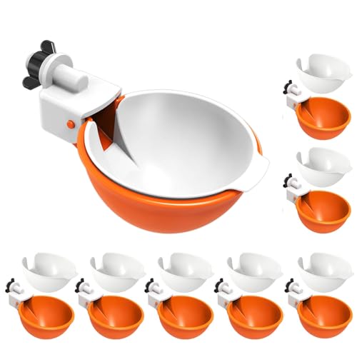 Large Automatic Chicken Waterer Cups, Chicken Water Feeder Suitable for Chicks, Duck, Goose, Turkey and Bunny, DIY Poultry Water Feeder Kit (8 Pack-Orange) - color: Orange, size: Pack of 8
