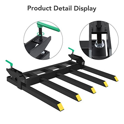 Clamp On Debris Forks 48" Bucket, 2500 lbs Capacity Heavy Duty Clamp On Pallet Forks Bucket Attachments, Fit for Loader Bucket Skidsteer Tractor - size: 48 inch Debris Forks2