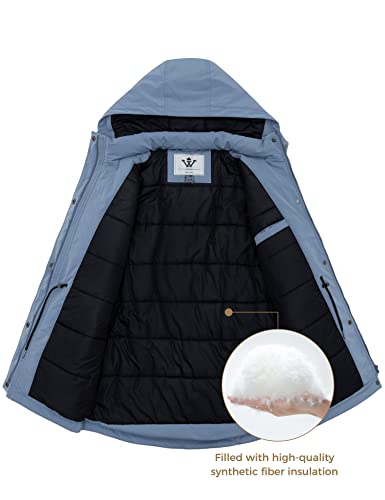 WenVen Women's Waterproof Winter Coats Warm Thicken Puffer Jackets with Detachable Hood - color: Blue, size: X-Large