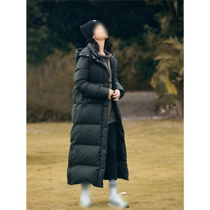 Women's White Duck Down Jacket Long Knee Length Loose Warm and Thick Autumn/Winter Black Coat - size: 3X-Large