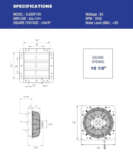 iLiving New Upgraded 10" Wall Mounted Exhaust Fan - Automatic Shutter - Variable Speed - Vent Fan For Home Attic, Shed, or Garage Ventilation, 65 Watts, 820 CFM, 1200 SQF Coverage Area - style: Fan Only