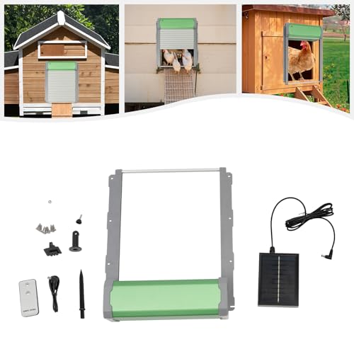 Automatic Chicken Coop Door Solar Chicken Coop Door Opener Chicken Door with Timer Controller Controller and Light Sensor, IP67 Water-Proof Wall-Mounted Coop Door for Households, Farms