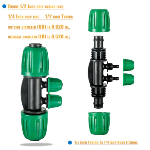 10 Pcs 1/2 to 1/4 inch Garden Hose Tubing Irrigation Fittings,4-Way Anti-Leak 1/2'' to 1/4'' Locked Barbed Drip Irrigation Tee Connectors (1/2"IDx0.6-0.63"OD) 1/2'' to 1/4'' Irrigation Tubing Fitting - size: 10 PCS 1/2" to 1/4" 4-Way Connectors