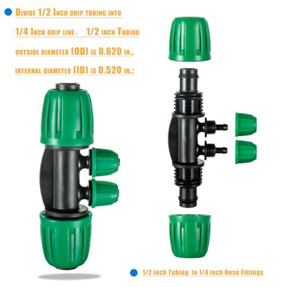 10 Pcs 1/2 to 1/4 inch Garden Hose Tubing Irrigation Fittings,4-Way Anti-Leak 1/2'' to 1/4'' Locked Barbed Drip Irrigation Tee Connectors (1/2"IDx0.6-0.63"OD) 1/2'' to 1/4'' Irrigation Tubing Fitting - size: 10 PCS 1/2" to 1/4" 4-Way Connectors