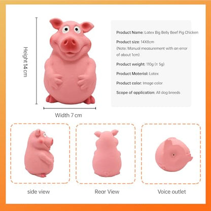 3-Pack Latex Squeaky Dog Toys (Cow, Pig, Chicken) | Big Belly Chew Toys with Noise-Maker | Natural Rubber Pet Toys for Small, Medium & Large Dogs