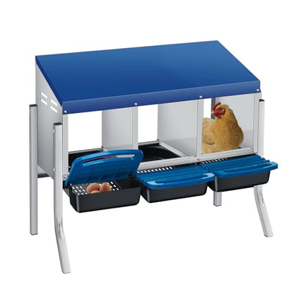 Chicken Nesting Box, 3 Compartment Roll Away Design for High-Volume Egg Collection and Easy Wall Mounting with Metal Legs - color: blue, size: 3 holes with legs
