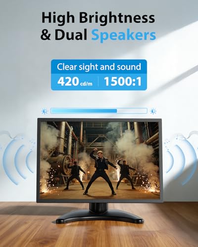 Small Security Monitor for Camera Mini PC: Metal Case,10.5 inch 16:10 1920×1280, HDMI & VGA Port,Dual Speakers,High Brightness,with Moon Stand,for Office,Bedroom,Retro Gaming CCTV,Portable Travel