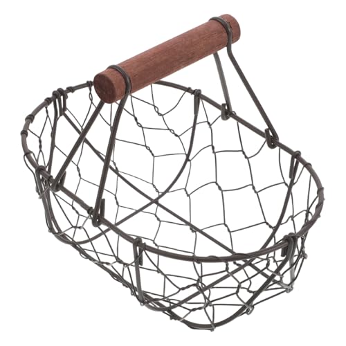 Egg Storage Basket: Wire Mesh Vegetable Storage Bin with Wooden Handle for Kitchen Fruit Bread Egg Collection and Countertop Organization (Coffee) - color: Coffee