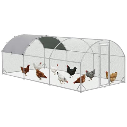 PawHut 9.2' x 18.7' x 6.5' Large Chicken Coop Metal Chicken Run with 210D Waterproof and Anti-UV Cover, Dome Shaped Walk in Fence Cage Hen House for Outdoor and Yard Farm Use, 1" Tube Diameter - size: 110.2"L x 224.4"W x 77.6"H