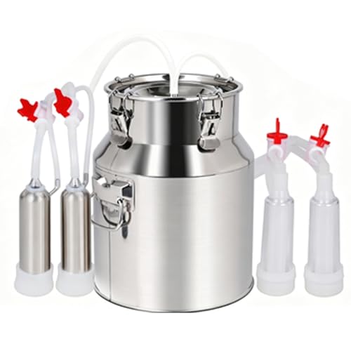 Upgrade 2-in-1 Goats and Cows Milking Machine, Food-Grade Stainless Steel Bucket with 4 Teat Cups, Cordless Pulsation Vaccum Electric Milke Machines, for Small Farms