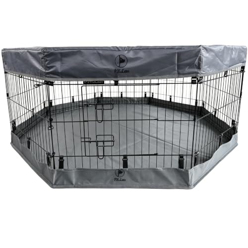 PJYuCien Puppy Playpen with Top Cover & Bottom Pad, 8 Panels 24" H, Gray | 24"W, Small Pet Safe Sanctuary, Foldable Octagonal Pen, Versatile, Indoor & Outdoor, Backyard Pasture, Protects Floors - color: Gray, size: X-Small Pen: 24-Inch High