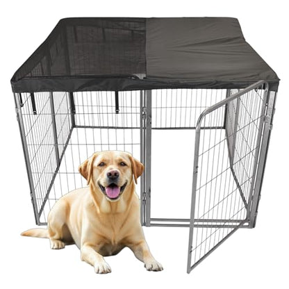 Dog Playpen w/Square Top Shade Cover - 40 inch, 8 Panel Portable Grey Metal Pet Play Pen for Medium & Large Dogs - Indoor/Outdoor Kennel Cage for Home, Yard, RV, or Camping - size: 40 Inch
