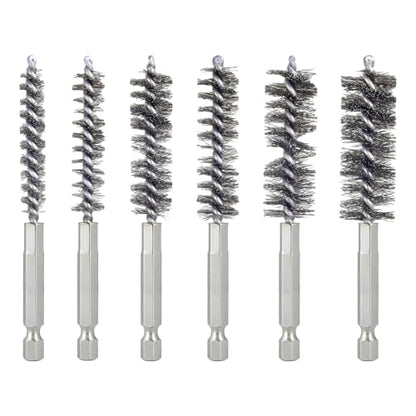 Bore Brush for Drill – 6pcs Stainless Steel Wire Tube Brush in Different Sizes, Twisted Wire Cleaning Brush with 1/4" Hex Shank, bore Brush Copper Pipe Cleaner for Power Drill & Tube Cleaning - style: 6pcs