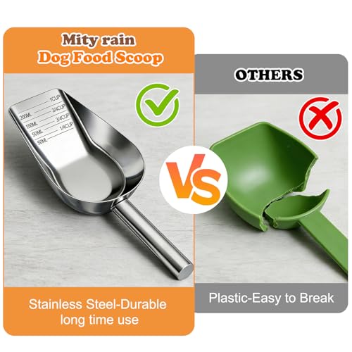 Mity rain 2PCS Dog Food Scoop Stainless Steel with Long Handle, Precise Dog Food Measuring Cup 1, 3/4, 1/2, 1/4 Cup, Pet Scoop for Cats, Rabbits, Animals, Metal Spoon for Dog Food Storage (2 CUP) - size: 2.0 CUP