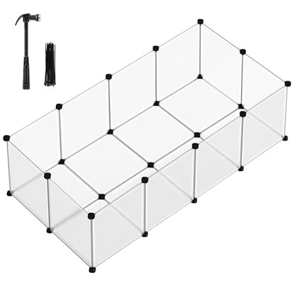 SONGMICS Pet Playpen with Floor, Small Animal Pen, Pet Fence Indoor, DIY Plastic Enclosure for Hamsters, Rabbits, Hedgehogs, Ferrets, 56.3 x 28.7 x 18.1 Inches, White ULPC02W - color: White, style: 20 Panels - 56.3"L x 28.7"W x 18.1"H