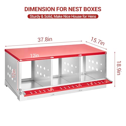 GarveeLife Chicken Nesting Boxes for Laying Eggs, Metal Chicken Nesting Box with Vented Holes and Swing Perch for Chicken Coop, Egg Laying Boxes for Chickens, Hens, Ducks (3 Compartments) - size: 3 compartments