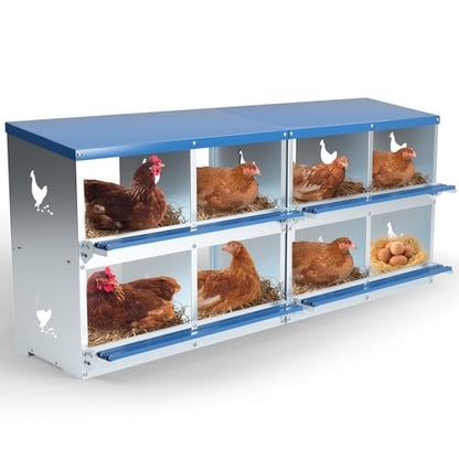 Chicken Nesting Box 8 Compartments Laying Boxes for Chicken Hens Ducks Poultry Protect Eggs Chicken Coop Easy Egg Collection Wall Mount Metal Nest Box for Chicken Coop - size: 8 Compartments