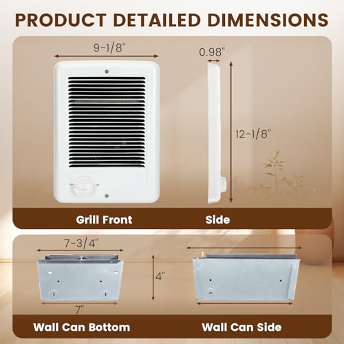 Upgraded CSC202TW In Wall Heater – 2000 Watts, 6825 BTU, 240 Volts, Built-In Thermostat, Fast-Heating Complete Unit, Electric Wall Heater for Indoor Rooms & Bathrooms