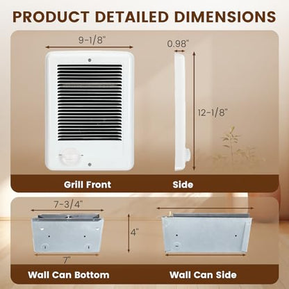 Upgraded CSC202TW In Wall Heater – 2000 Watts, 6825 BTU, 240 Volts, Built-In Thermostat, Fast-Heating Complete Unit, Electric Wall Heater for Indoor Rooms & Bathrooms