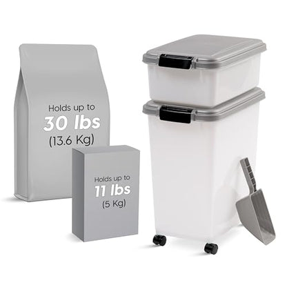 IRIS USA 30 lbs & 11 lbs Combo Airtight Dog Food Storage Container, Stackable Treat Box, 2-Cup Scoop, Wheels, Keep Fresh, Easy Mobility, Silver - color: Silver