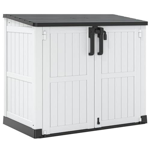 LHBcraft Outdoor Storage Cabinet 36 Cu Ft with Lockable Doors, Waterproof Outdoor Storage Box for Patios,Portable Horizontal Resin Storage Shed, Easy to Assemble - color: Ashen, size: 30.1"×52.1"×44.3"