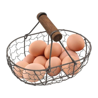 Eggs Collecting Basket With Handle - Wire EggBasket For Gathering FreshEggs, Small Metal EggCollectingBasket, Vintage Style Countertop EggStorage Basket, Holder Fruit Bin, Can Hold 12Eggs