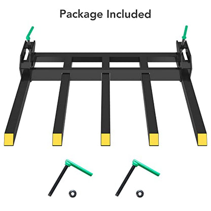 Clamp On Debris Forks 48" Bucket, 2500 lbs Capacity Heavy Duty Clamp On Pallet Forks Bucket Attachments, Fit for Loader Bucket Skidsteer Tractor - size: 48 inch Debris Forks2