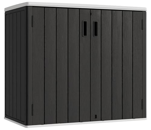 KINYING Outdoor Horizontal Storage Sheds,37 Cu.ft Outdoor Storage Cabinet Waterproof Resin Tool Storage Box for Lawn Mower,Garden Tools and Patio Furniture, Lockable (Black) - color: Black, size: 37 Cu.ft